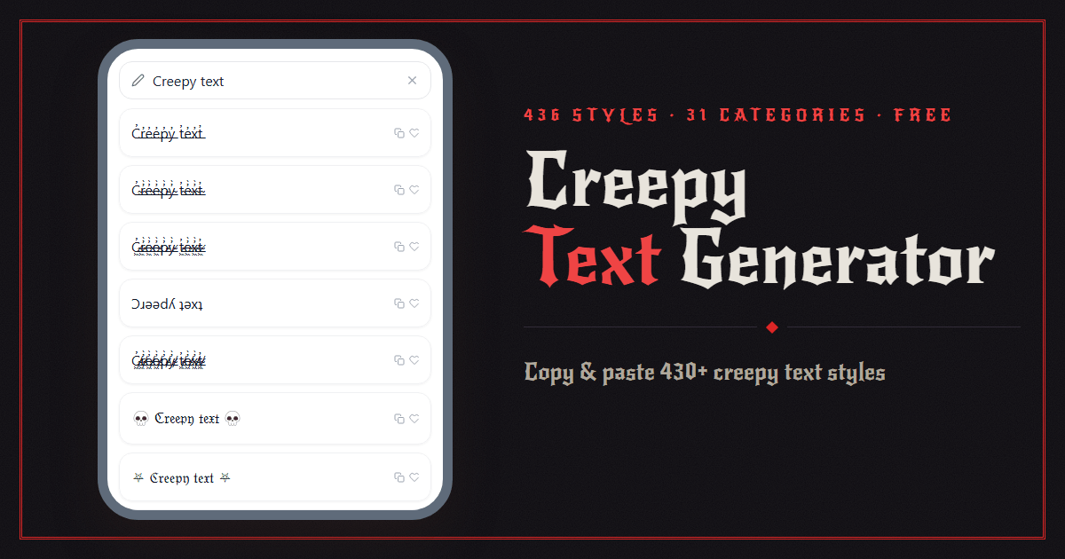 Creepy Text Generator preview showing creepy text styles